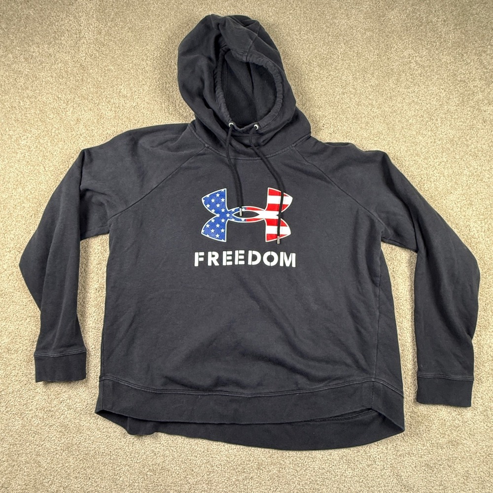 Under Armour Freedom Hoodie Mens XL Black American Flag Logo Pullover Sweatshirt